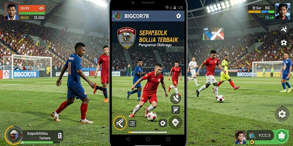 Screenshot menunjukkan gameplay sepak bola yang mendebarkan.
