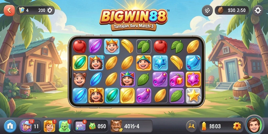 Tangkapan layar utama BIGWIN88 menunjukkan serunya gameplay Match-3.