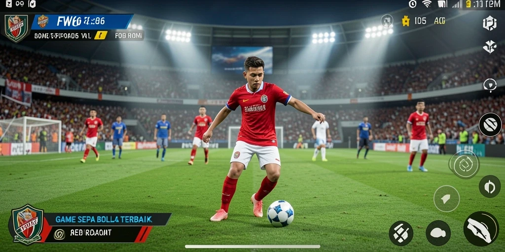 Screenshot utama FW66 menampilkan pertandingan sepak bola yang seru dan intens.