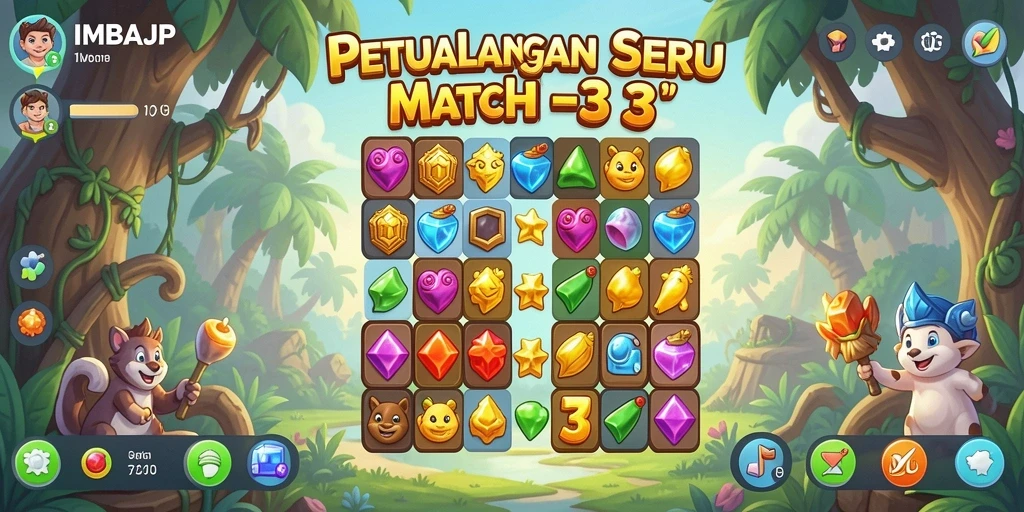 Screenshot IMBAJP menampilkan serunya gameplay Match-3 yang penuh warna.