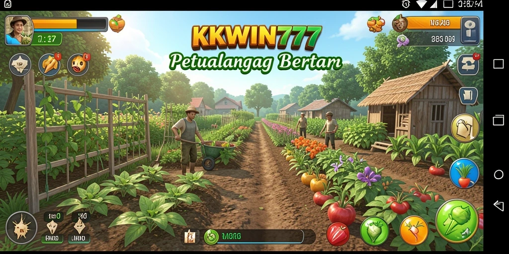 Screenshot gameplay KKWIN777 menampilkan pemandangan kebun yang asri.