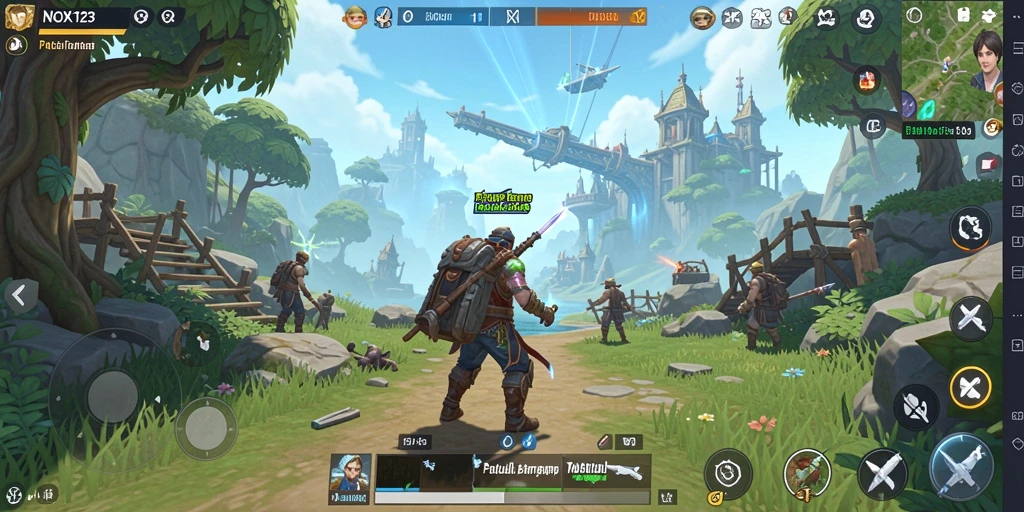 Tampilan gameplay epik dari NOX123 yang menunjukkan dunia terbuka yang luas.