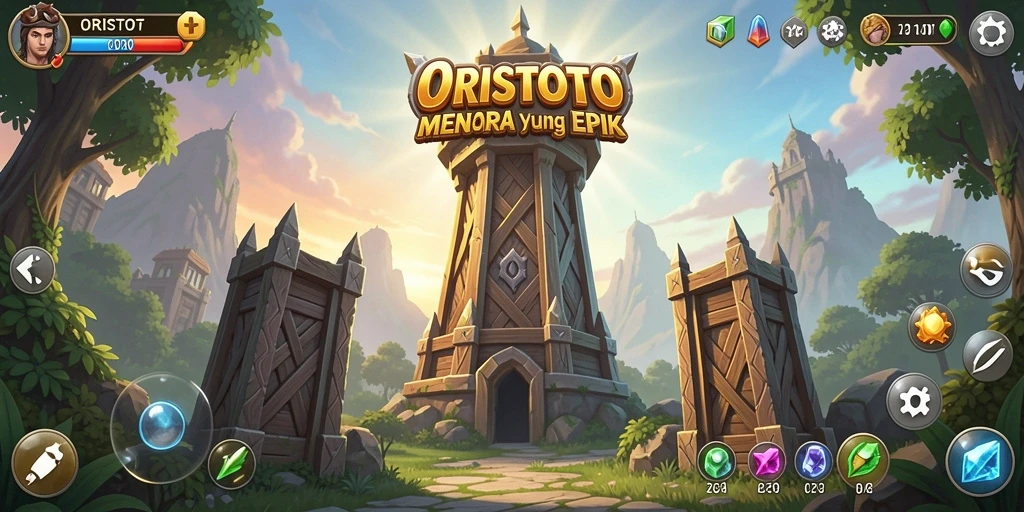 Tangkapan layar ORISTOTO menampilkan aksi strategi pertahanan menara.