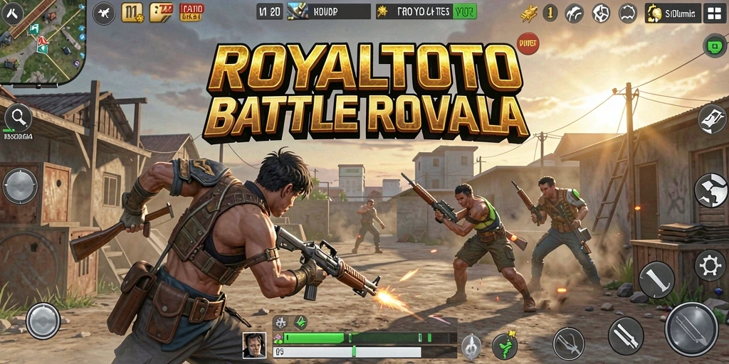 Screenshot utama ROYALTOTO menampilkan aksi pertarungan seru dalam game Battle Royale.