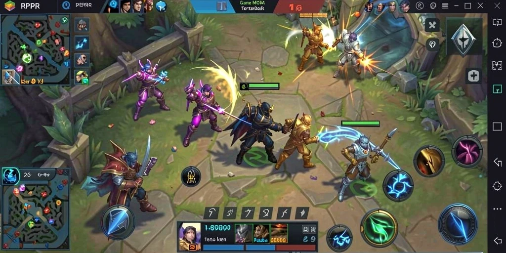 Screenshot utama RPRR menampilkan aksi pertarungan yang intens dalam game MOBA.