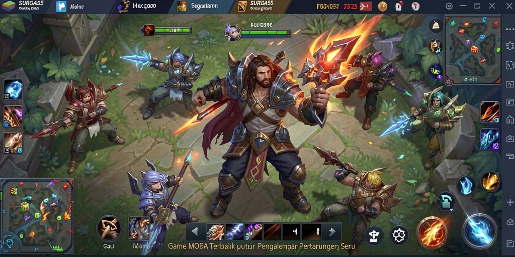 Tampilan gameplay SURGA55 dengan pertarungan tim yang seru.