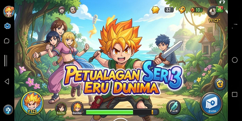 Screenshot gameplay YY123 menunjukkan aksi seru dan interaksi karakter anime.